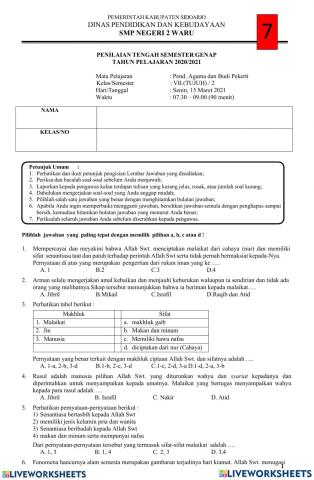 Pts pai kelas 7 smpn 2 waru genap