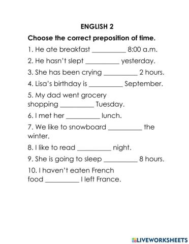 Preposition of Time