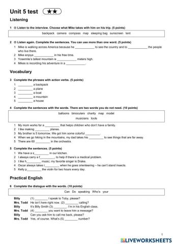 Exam unit 5 second grade