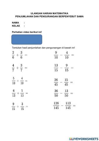 Penjumlaahaan pengurangan berpenyebut sama