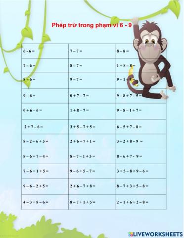 Phép trừ từ 6 - 9
