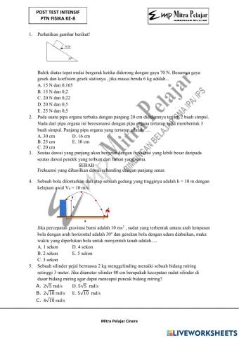 Post test intensif fisika 8