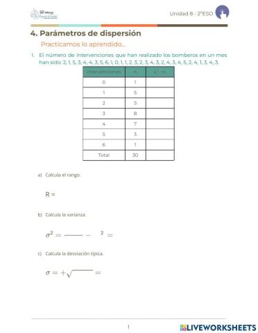 Parámetros de dispersión (rango, varianza y desviación típica)