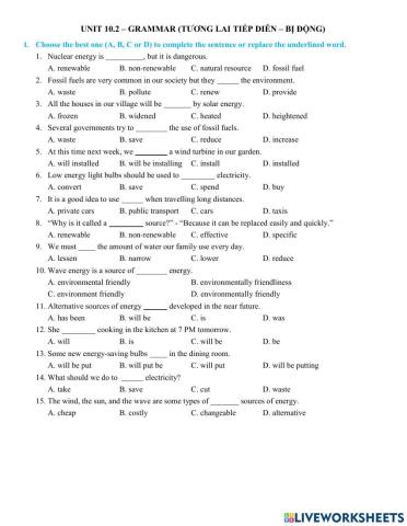 Y7 Unit 10.2 - Grammar (Energy-Environment)
