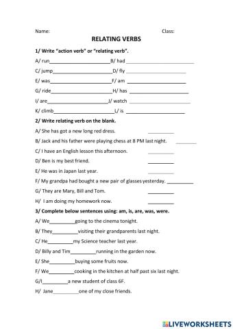 Relating verbs 1 year 2