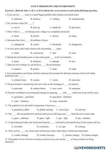 Unit 9: Preserving the environment