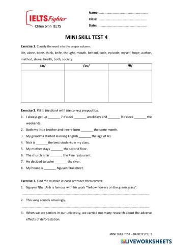 MINI TEST 3 - Basic IELTS