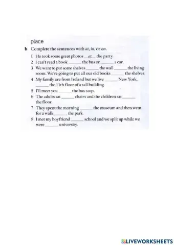 Prepostions of place at in on