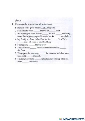 Prepostions of place at in on