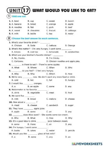 Unit 17: What would you like to eat?