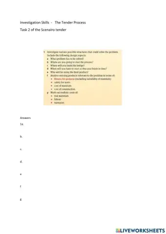 Task 2 Scenairo Investigation Skills Tender Process