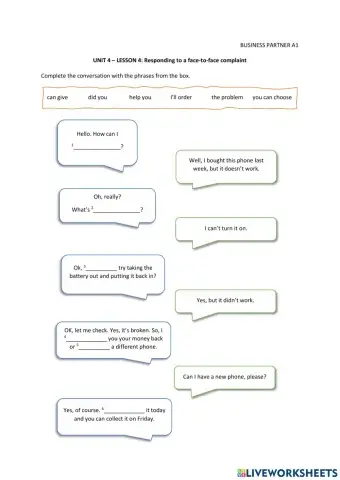 Responding to face-to-face complaints