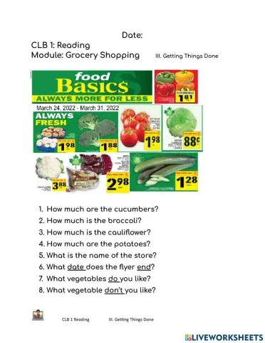 Grocery shopping: Vegetables 2