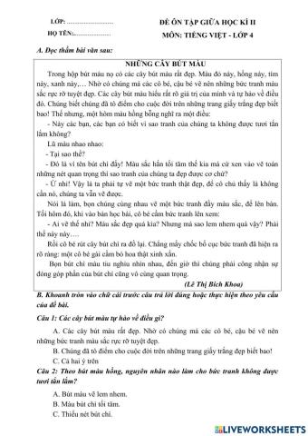 Luyện tập TV giữa HKII