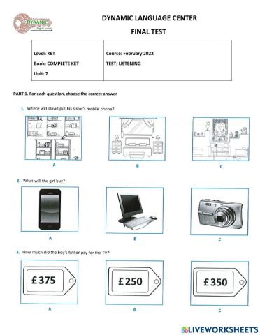 Final test - complete pet - listening