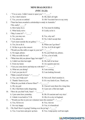 E9 - FT - ĐK - Mini dialogues 1 (NTC 21-22)