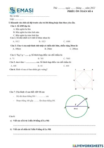 Phiếu ôn toán số 4