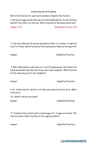 Simplifying Fractions Word Problems