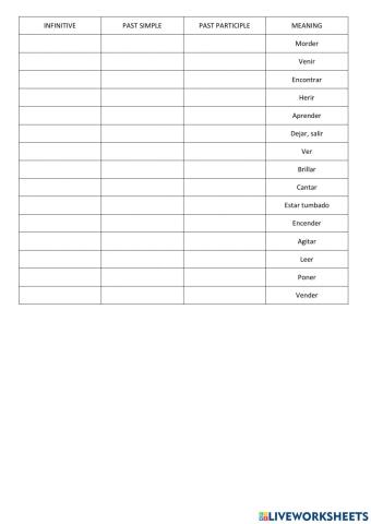IRREGULAR VERBS LIST (15 verbs)