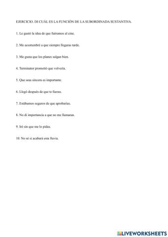 Identificar la función de subordinadas sustantivas