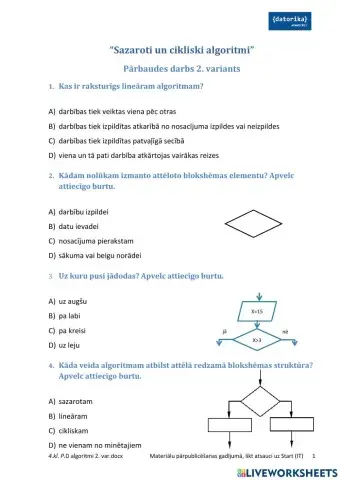 Algoritmi. pārbaudes darba 2. variants