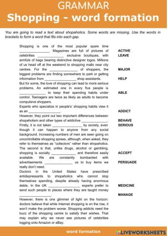 Shopping - Word Formation FCE