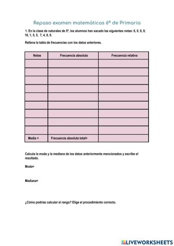 Repaso 6º Primaria Matemáticas