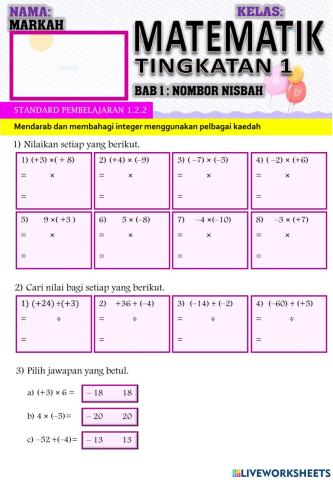 Matematik tingkatan 1: Mendarab dan membahagi integer