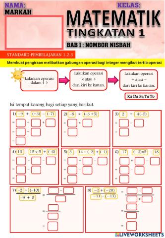 Matematik tingkatan 1: Pengiraan gabungan operasi bagi integer