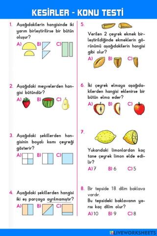 Kesirler Konu Testi
