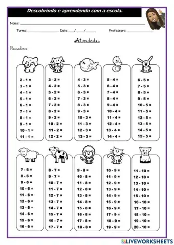 Tabuada da subtração