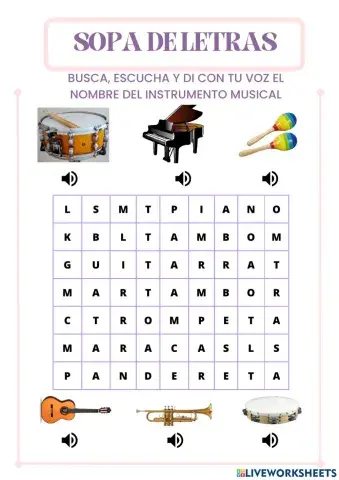 Sopa de letras instrumentos musicales