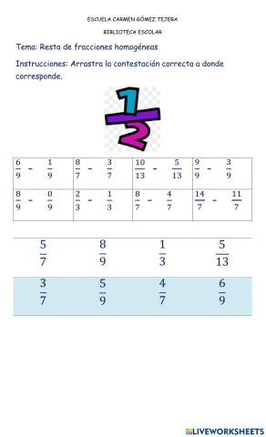 Resta de fracciones homogéneas
