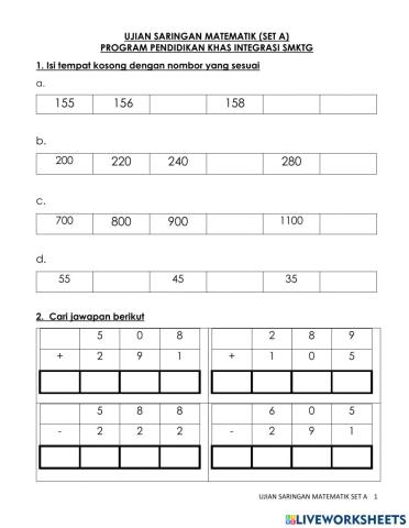 Ujian saringan matematik set a