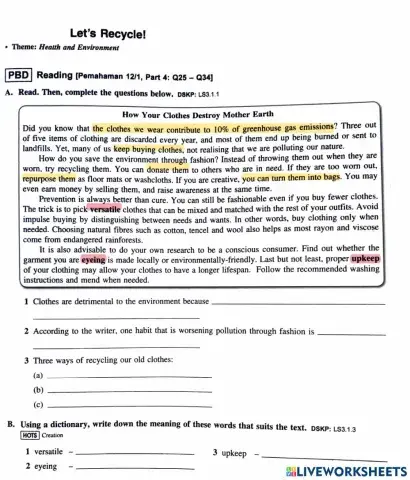 Form 2: Unit 1 Health and Environment