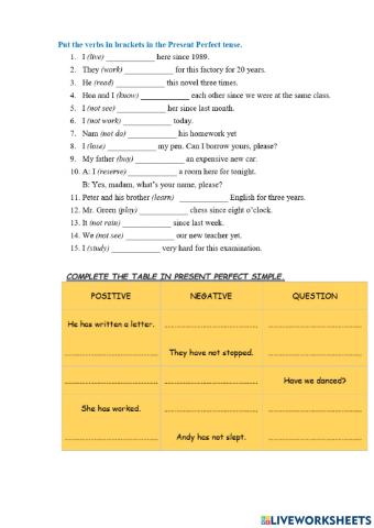 Present perfect mini test