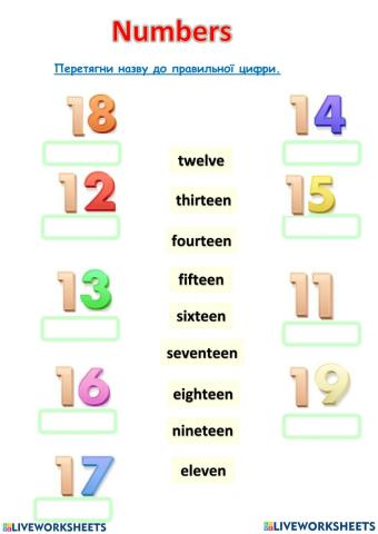 Numbers from 11 to 19
