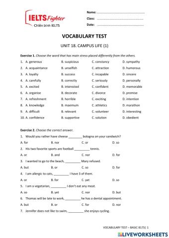 Vocab Test U18-BASIC IELTS