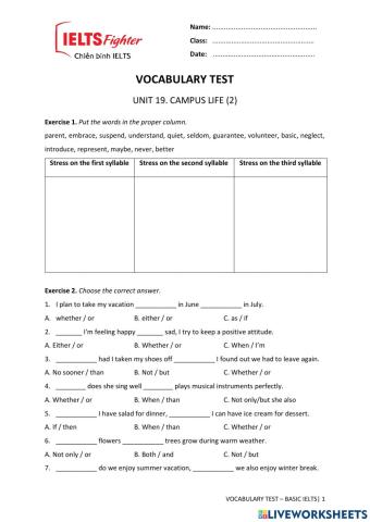 Vocab Test U19-BASIC IELTS