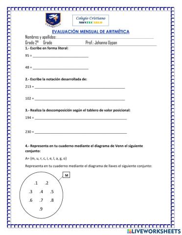 Evaluación mensual de aritmetica