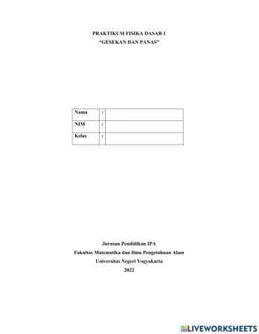 Lembar Kerja Praktikum Gesekan dan Panas Berbasis PhET
