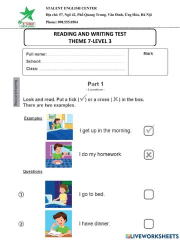 Reading and writing test theme 6 level 3