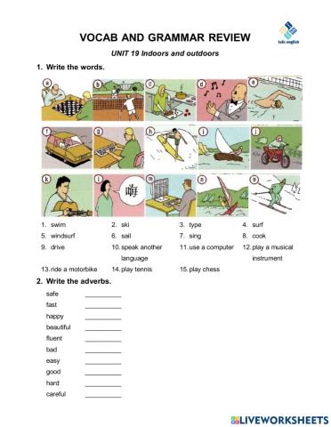 VOCAB AND GRAMMAR REVIEW UNIT 19 Indoors and outdoors