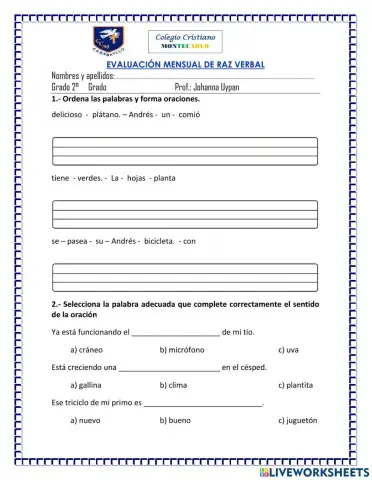 Evaluación mensual de raz verbal