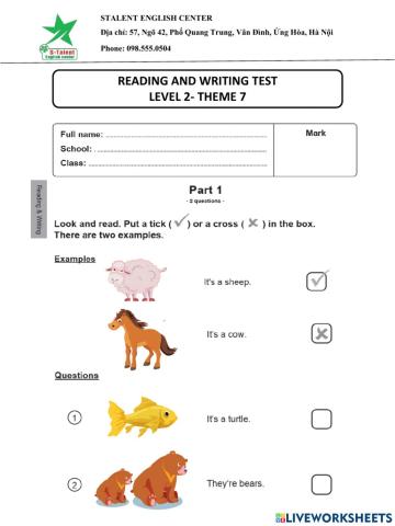 Reading and writing test theme 7 level 2