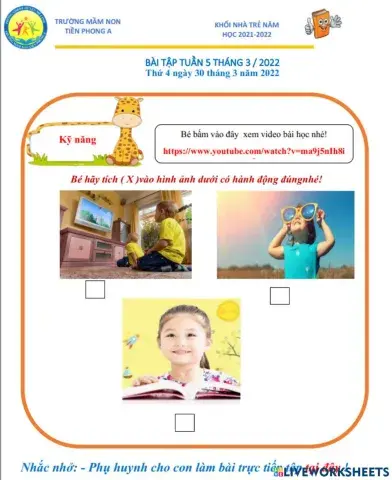 Bé hãy tích vào hành động đúng nhé!