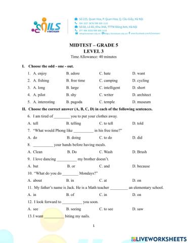 Grade 5-Mid-Term Test-Level 3
