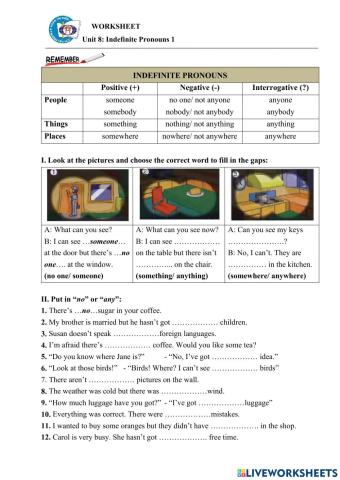 Unit 8: Indefinite Pronouns 1