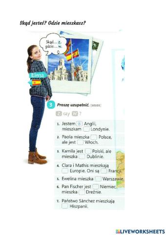 Jestem z - Mieszkam w