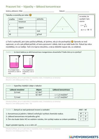 Chemické výpočty - látková koncentrace